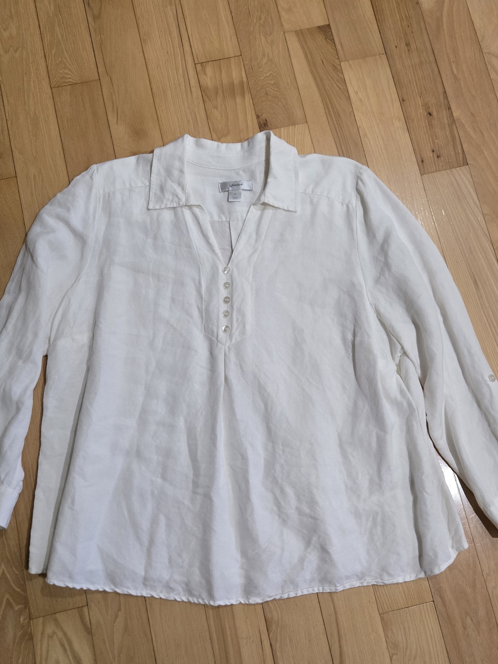 CJ Banks White Button-Front Casual Long-Sleeve Shirt